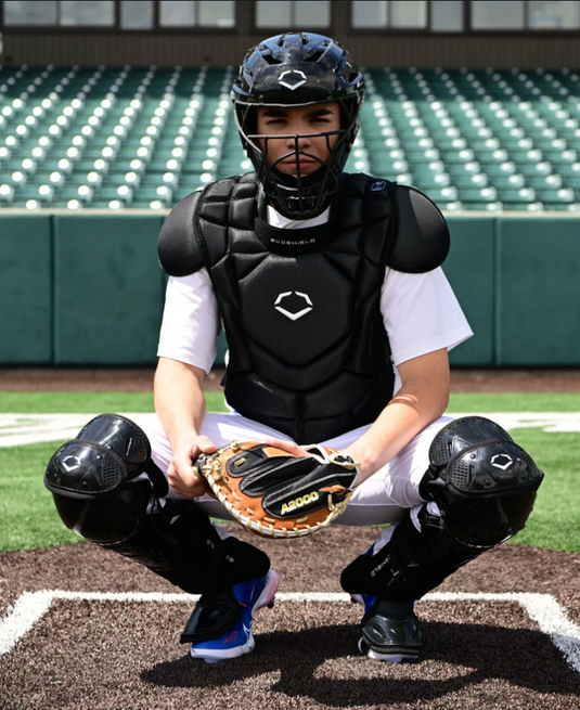 evoshield-g2s-baseball-catchers-gear-kit, pro-srz-catchers-helmet, sei-certified-chest-protector, gel-to-shell-leg-guards, custom-molded-catchers-gear