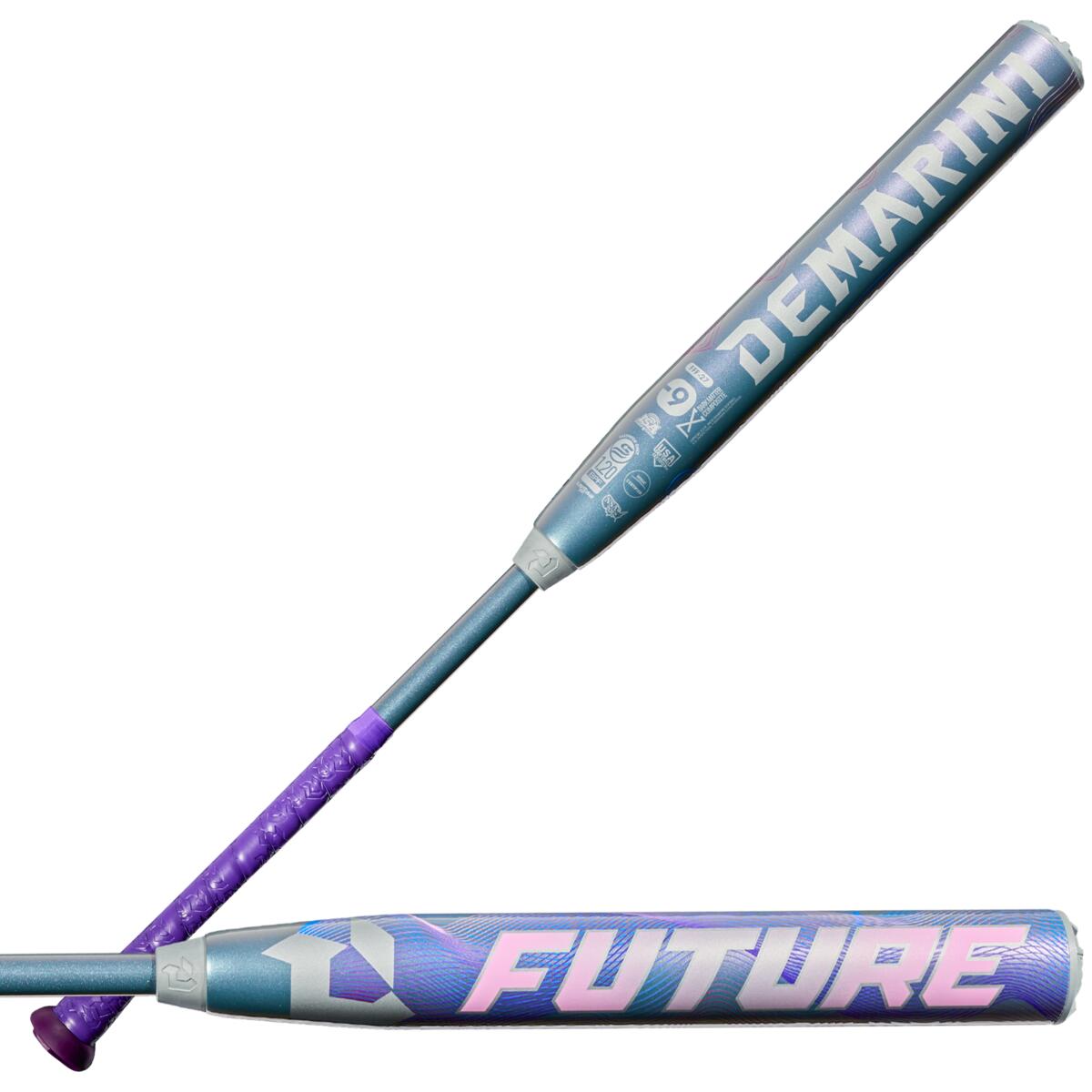 2027-demarini-future-9-fastpitch-softball-bat-wbd2737010-purple-composite-fastpitch-bat-balanced-performance-side-view