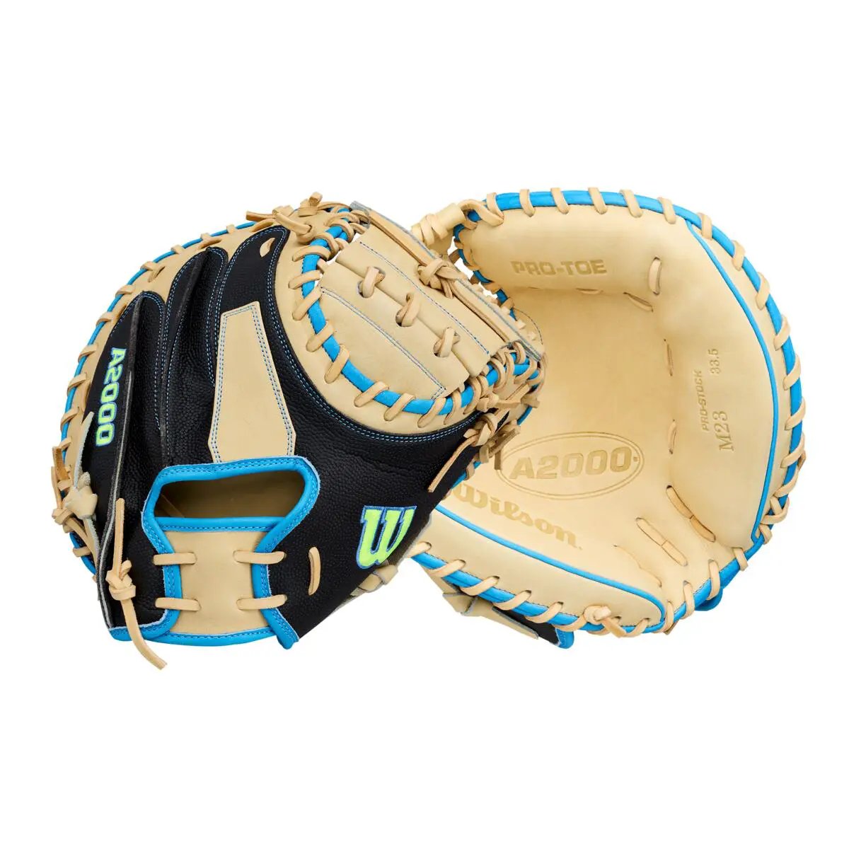 wilson-wbg06201rt335-blonde-black-sky-blue-a2000-m23ss-33-5-inch-baseball-catchers-mitt