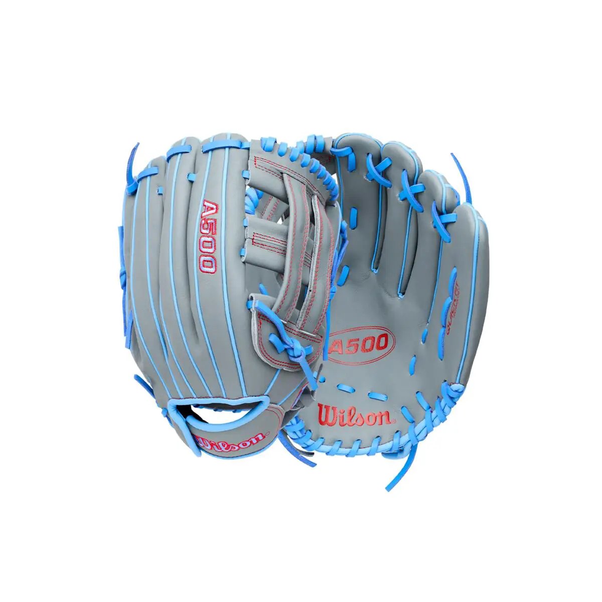 wilson-wbg08701rt12-a500-gray-cool-blue-red-youth-baseball-glove-front-and-back-views-on-white-background