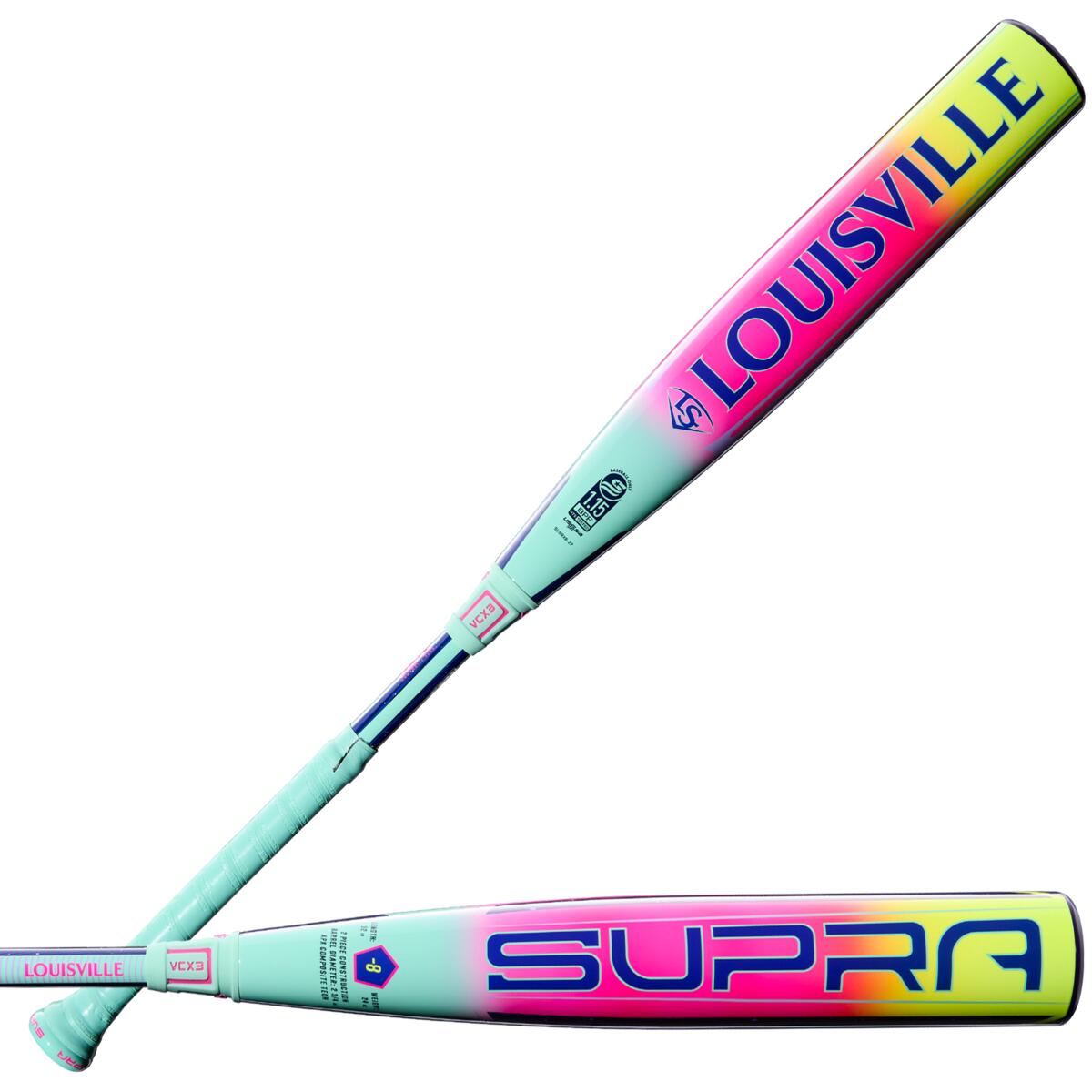 louisville-slugger-wbl4252010-supra-8-usssa-baseball-bat-fully-composite-mint-neon-pink-neon-yellow-dual