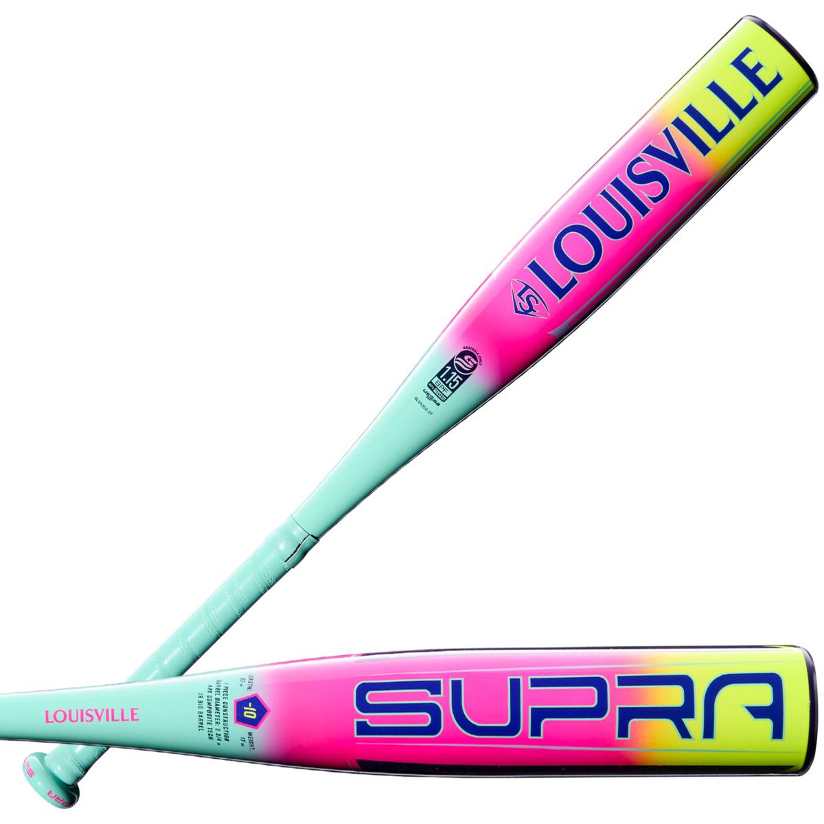louisville-slugger-wbl4265010-supra-10-jbb-usssa-baseball-bat-mint-neon-pink-neon-yellow