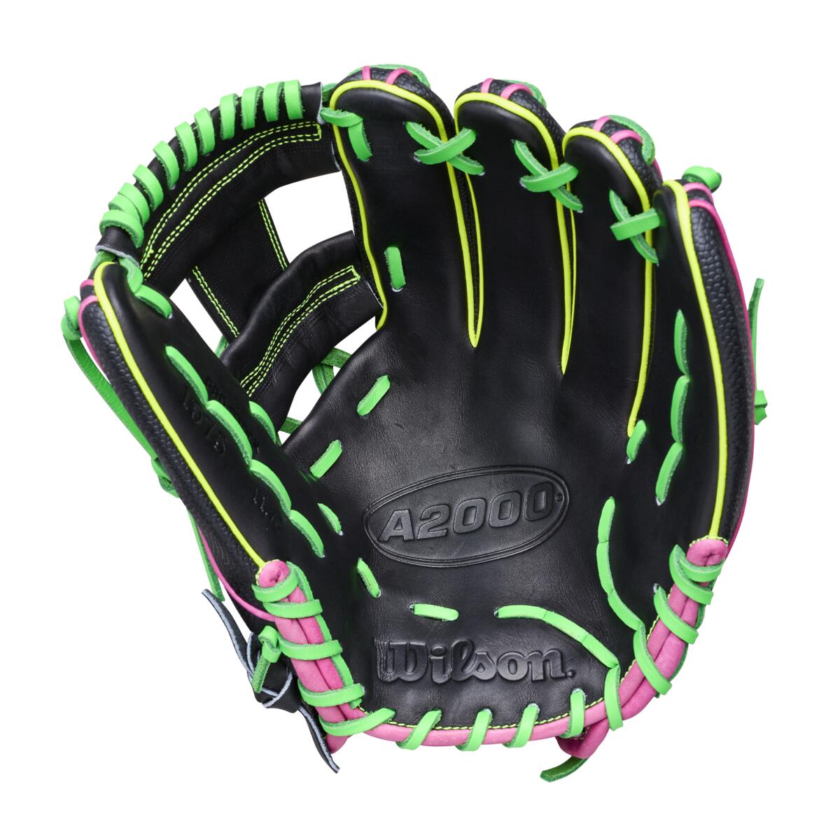 wilson-wbw1045961175-a2000-1975-11-75-inch-infield-baseball-glove-black-pink-neon-green-optic-yellow-palm