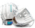 nokona-wht-ep1150v-white-fastpitch-softball-glove-pastel-lacing-teal-lettering-front-and-back-views