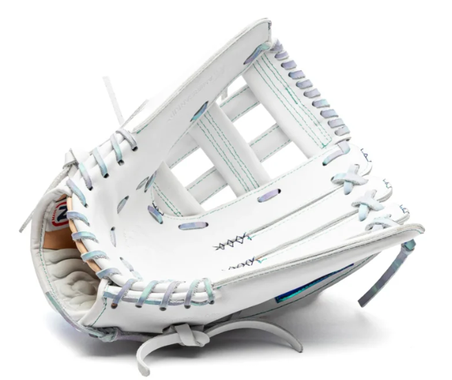 nokona-wht-ep1250h-white-h-web-outfield-fastpitch-softball-glove-pastel-gradient-lacing-teal-lettering-front
