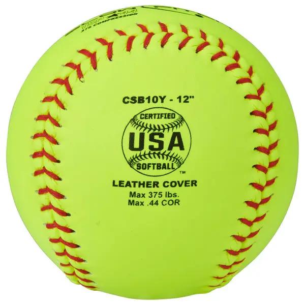 Champro-TSP-44-ASA-12-Inch-Leather-Slowpitch-Softball-CSB10Y-Optic-Yellow-Front-View