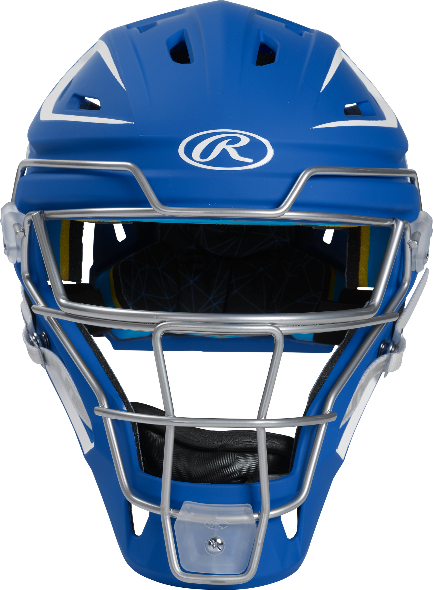 Rawlings-Mach-Matte-2-Tone-CHMCHJ-Junior-Hockey-Style-Catchers-Helmet-Royal-White-Front-View