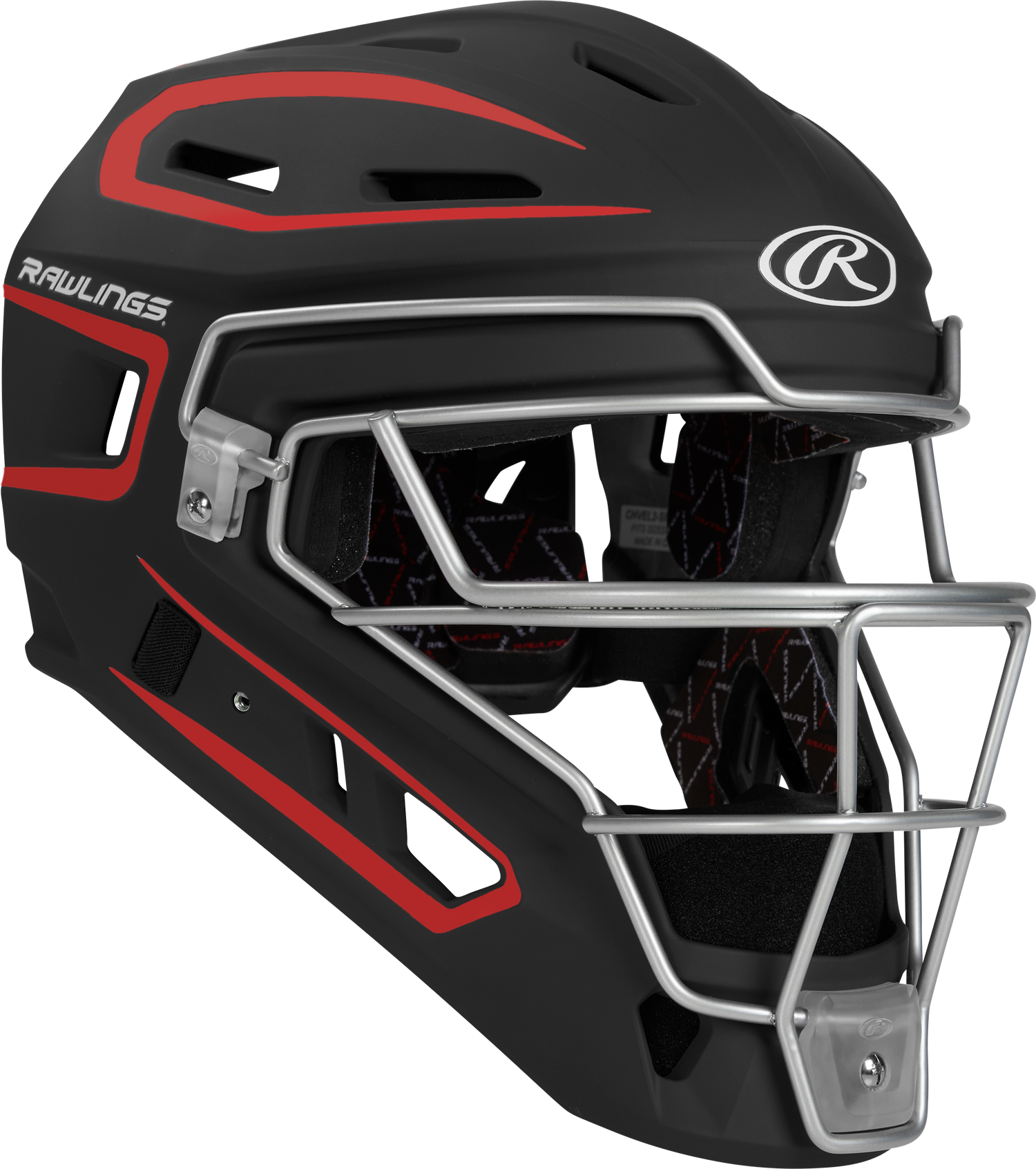 Rawlings-VELO-2.0-CHV27J-Matte-Junior-Catchers-Helmet-Black-Scarlet-Front-View