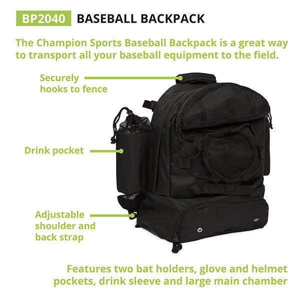 Champion Pro Baseball/Softball Backpack bat/Equipment Bag BP2040 - SPC