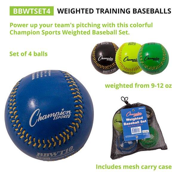 Champion Sports Weighted Training Baseball Set of 4 BBWTSET4 - SPC