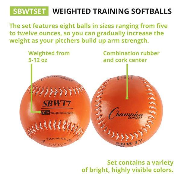 Champion Sports Weighted Training Softball Set of 8 SBWTSET - SPC