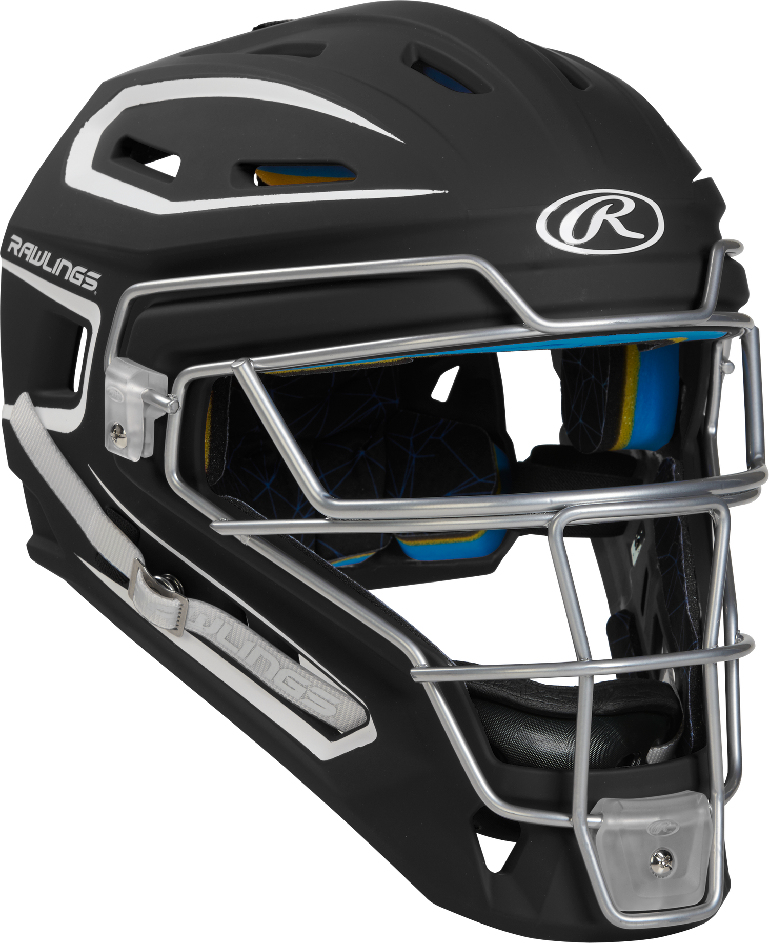 Rawlings-Mach-Matte-2-Tone-CHMCHS-Senior-Hockey-Style-Catchers-Helmet-Black-White-Front-View