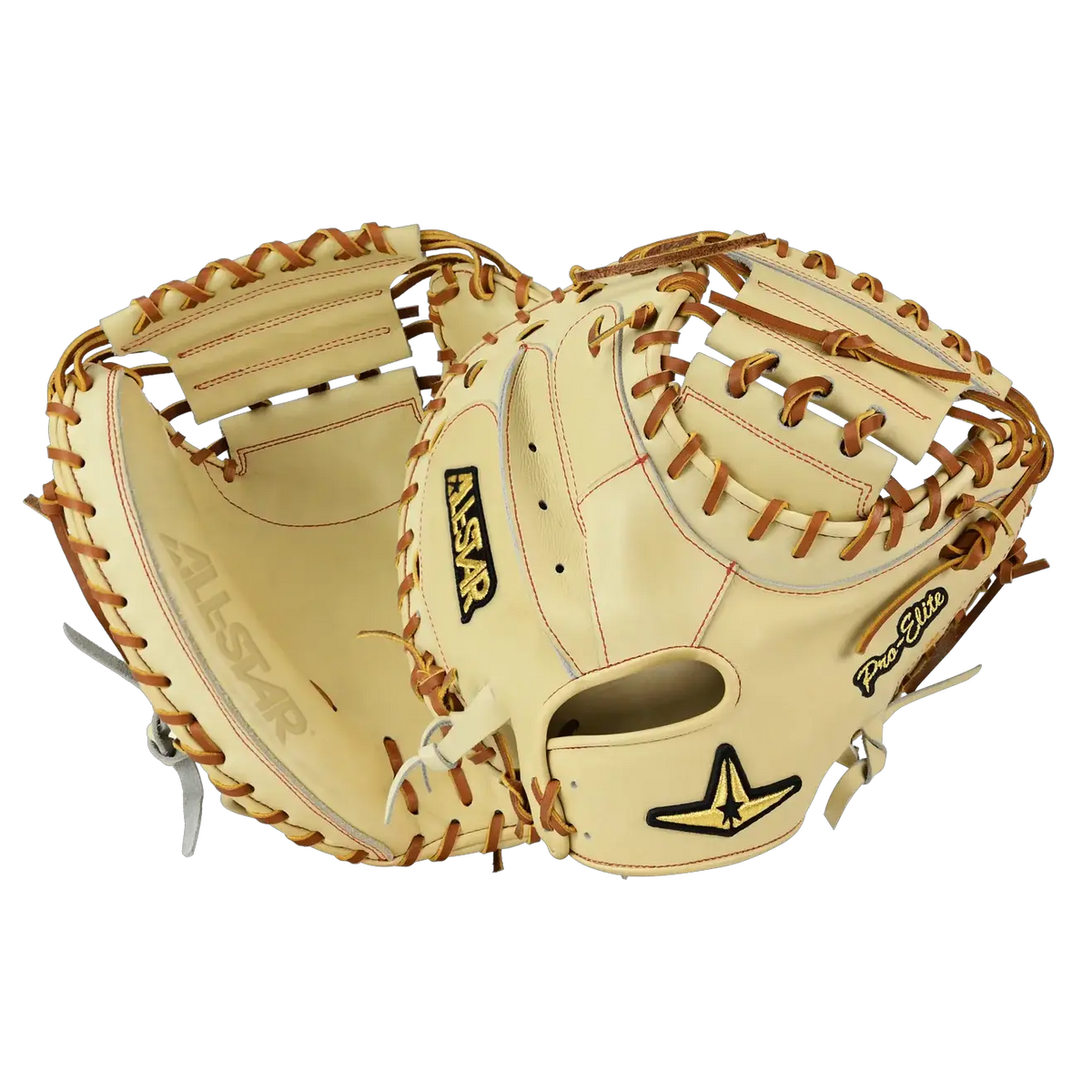 all-star-cm3000-j2-34-rht-cml_lbr-camel-light-brown-baseball-catchers-mitt-front-and-back-views