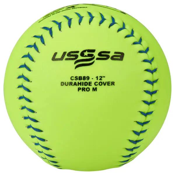 Champro-USSSA-44-Synth-12-Inch-Slowpitch-Softball-CSB89-Optic-Yellow-Durahide-Front-View