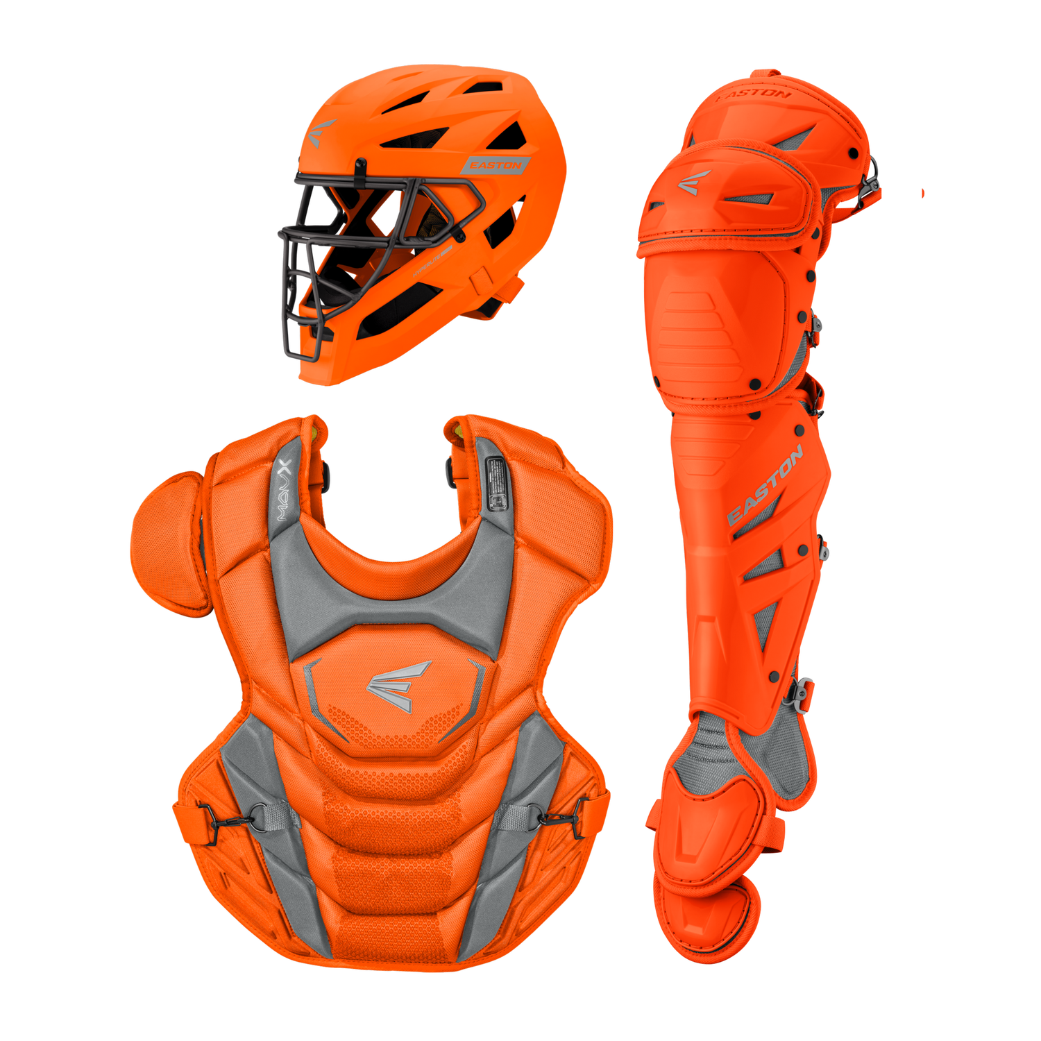 Easton-MAV-X-MAVXKITL-Large-Catchers-Box-Set-Helmet-Chest-Protector-Leg-Guards-Athletic-Orange-Front-View