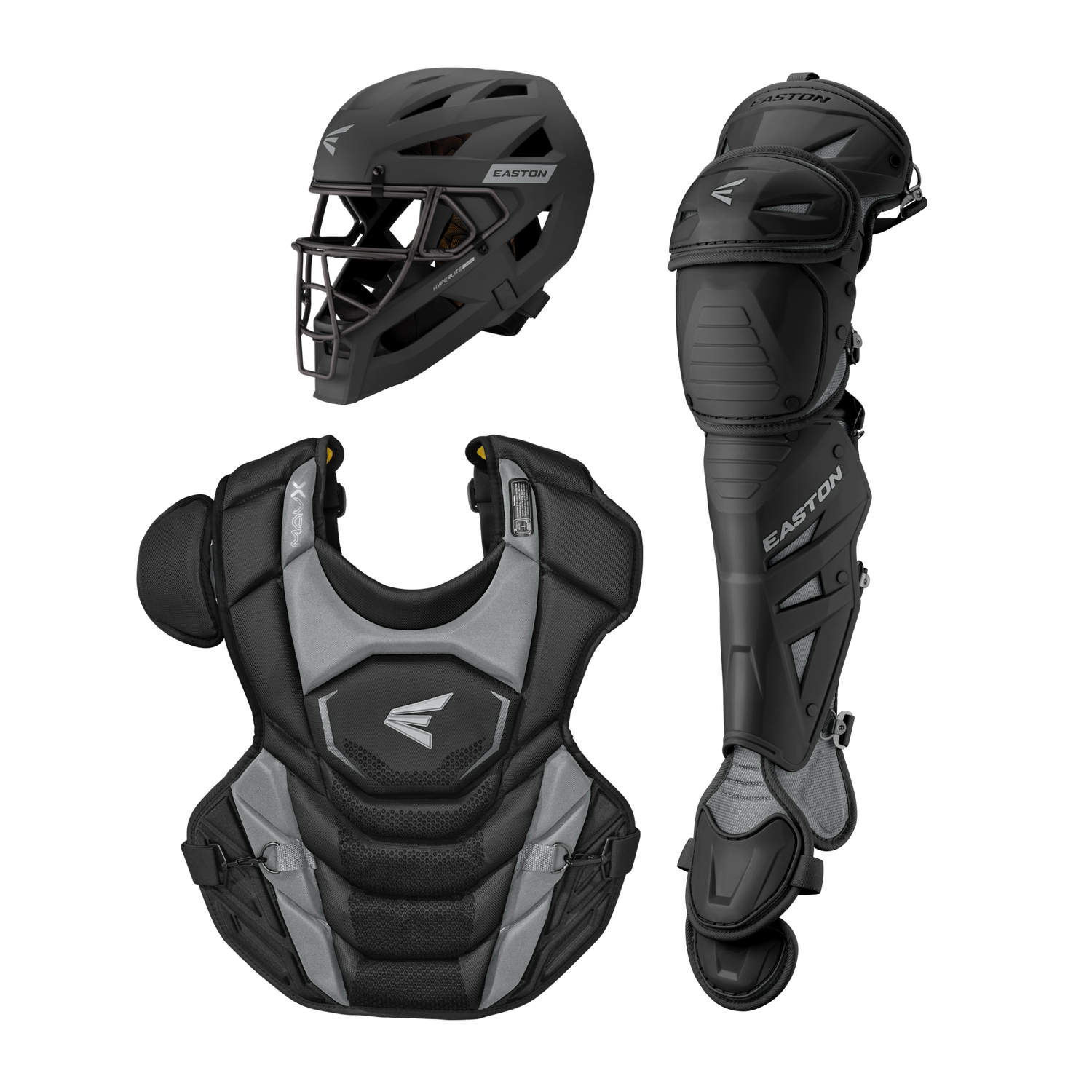 Easton-MAV-X-MAVXKITM-Medium-Catchers-Box-Set-Helmet-Chest-Protector-Leg-Guards-Black-Front-View