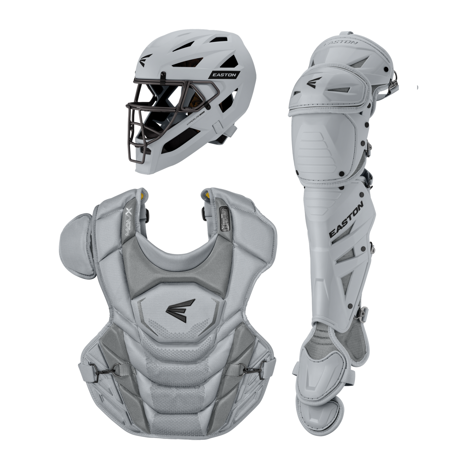 Easton-MAV-X-MAVXKITM-Medium-Catchers-Box-Set-Helmet-Chest-Protector-Leg-Guards-Light-Grey-Front-View