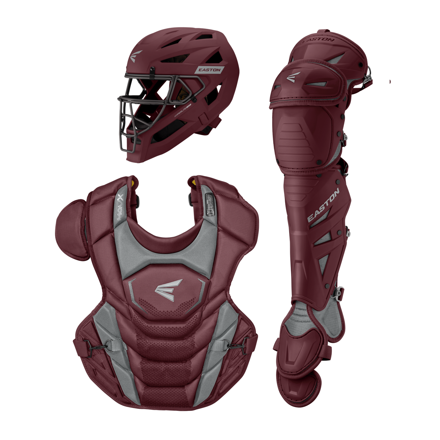 Easton-MAV-X-MAVXKITM-Medium-Catchers-Box-Set-Helmet-Chest-Protector-Leg-Guards-Maroon-Front-View