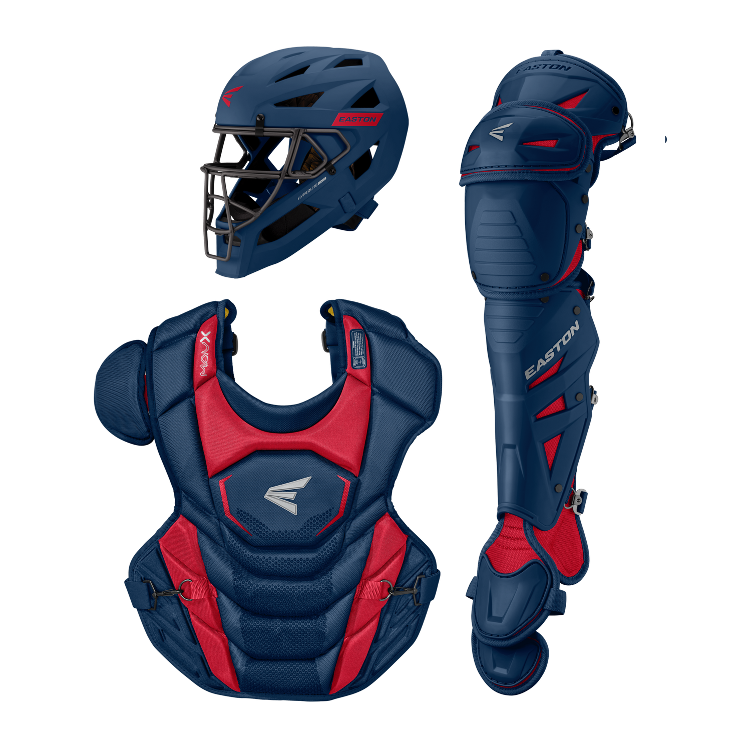 Easton-MAV-X-MAVXKITL-Large-Catchers-Box-Set-Helmet-Chest-Protector-Leg-Guards-Navy-Red-Front-View
