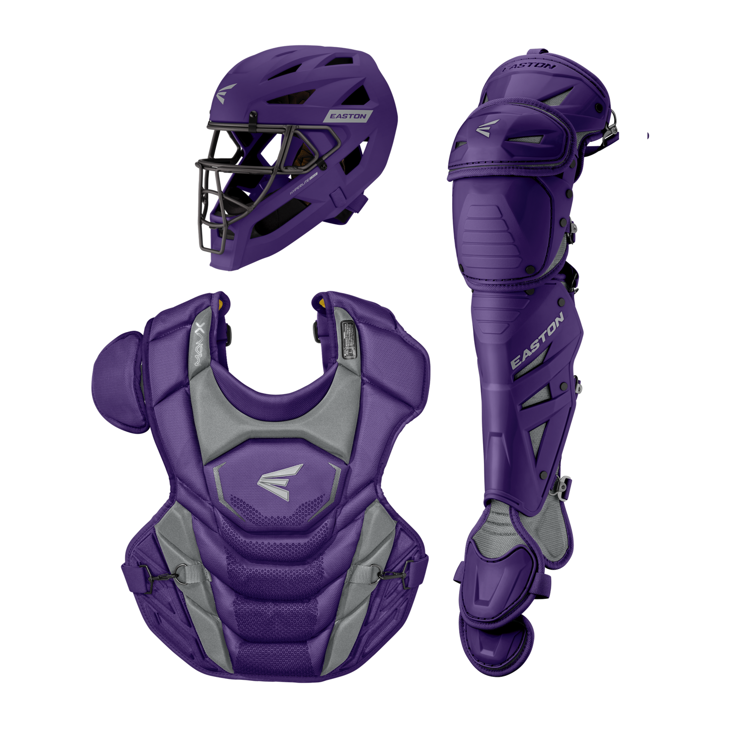 Easton-MAV-X-MAVXKITL-Large-Catchers-Box-Set-Helmet-Chest-Protector-Leg-Guards-Purple-Front-View