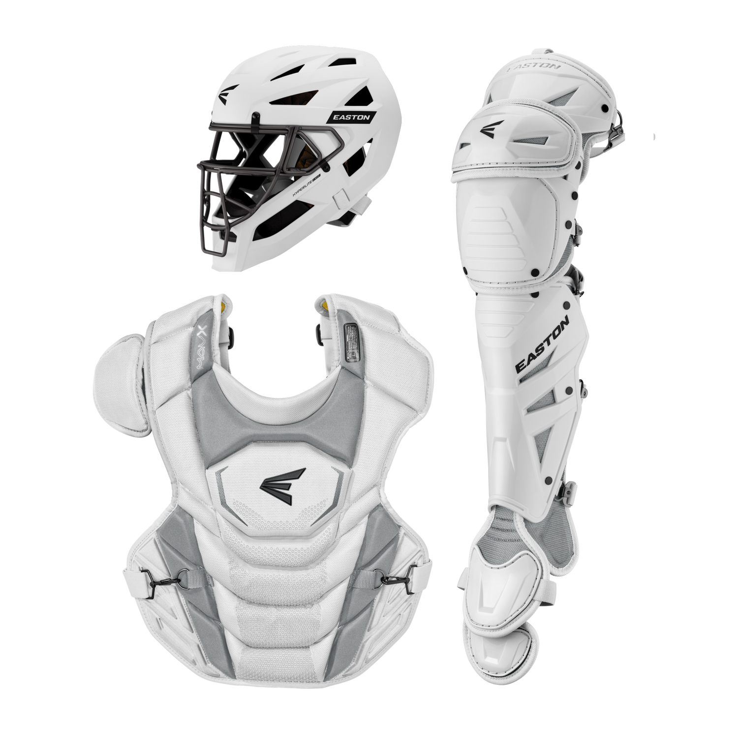 Easton-MAV-X-MAVXKITM-Medium-Catchers-Box-Set-Helmet-Chest-Protector-Leg-Guards-White-Front-View
