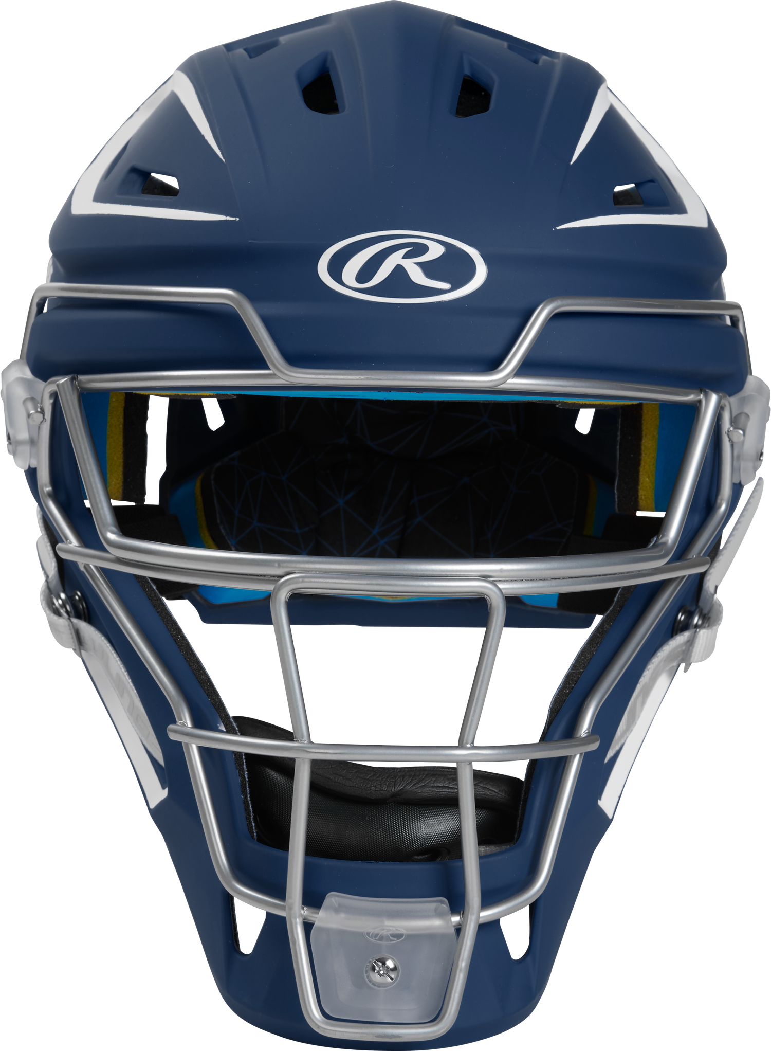 Rawlings-Mach-Matte-2-Tone-CHMCHJ-Junior-Hockey-Style-Catchers-Helmet-Navy-White-Front-View