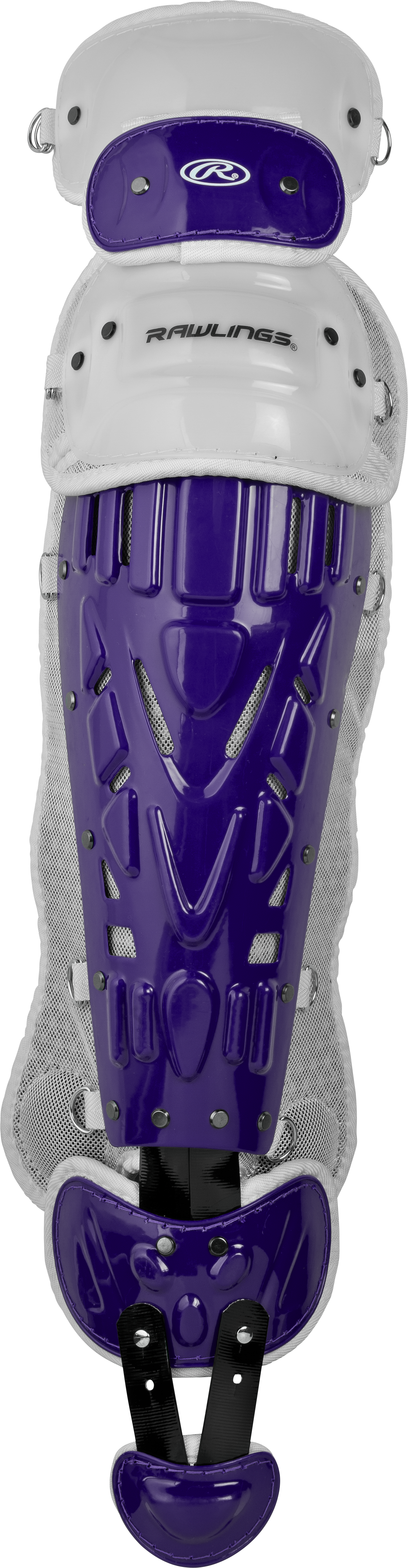 Rawlings-VELO-2.0-LGVELI-Intermediate-15-5-Inch-Catchers-Leg-Guards-Purple-White-Front-View
