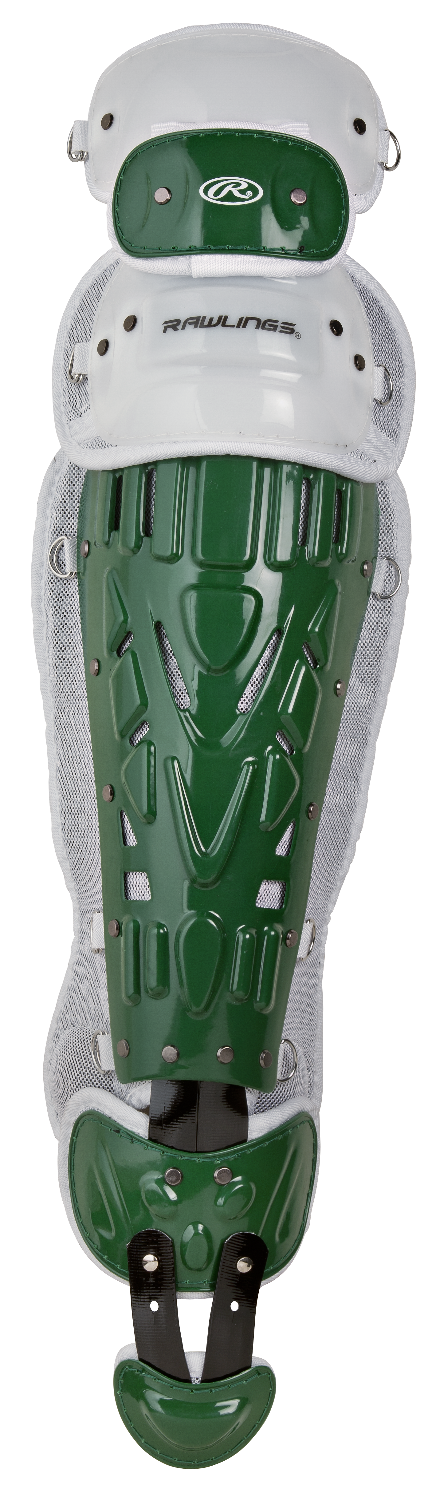 Rawlings-VELO-2.0-LGVELI-Intermediate-15-5-Inch-Catchers-Leg-Guards-Dark-Green-White-Front-View
