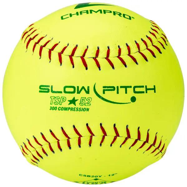 Champro-TSP-52-ASA-12-Inch-Leather-Slowpitch-Softball-CSB20Y-Optic-Yellow-Front-View