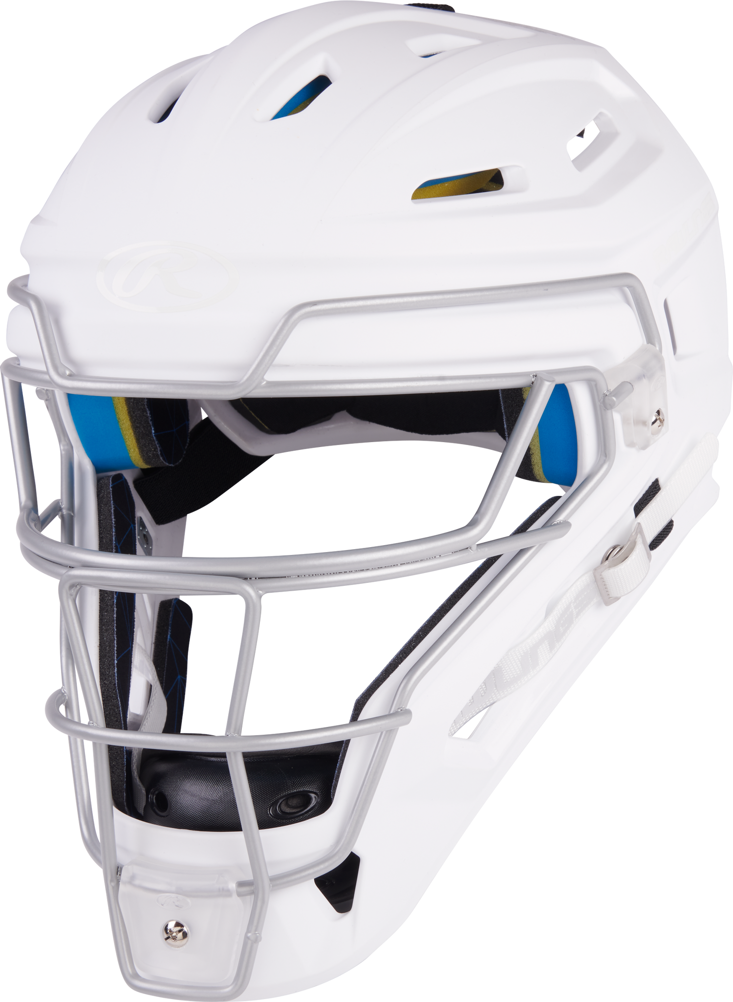 Rawlings-Mach-Matte-2-Tone-CHMCHS-Senior-Hockey-Style-Catchers-Helmet-White-White-Front-View