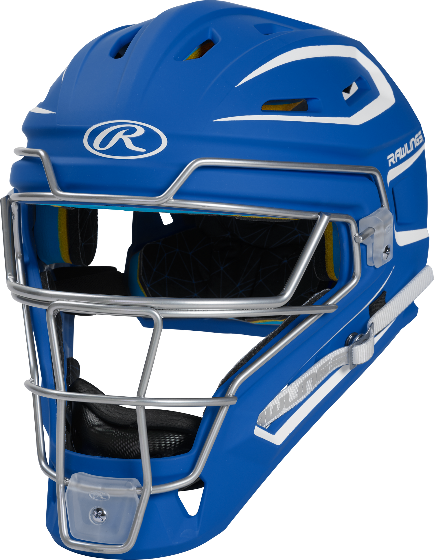 Rawlings-Mach-Matte-2-Tone-CHMCHJ-Junior-Hockey-Style-Catchers-Helmet-Royal-White-Front-View