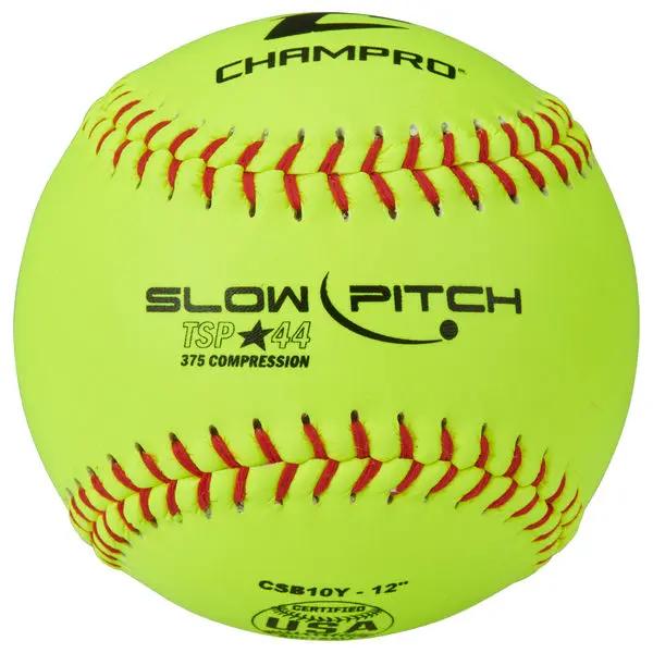 Champro-TSP-44-ASA-12-Inch-Leather-Slowpitch-Softball-CSB10Y-Optic-Yellow-Front-View