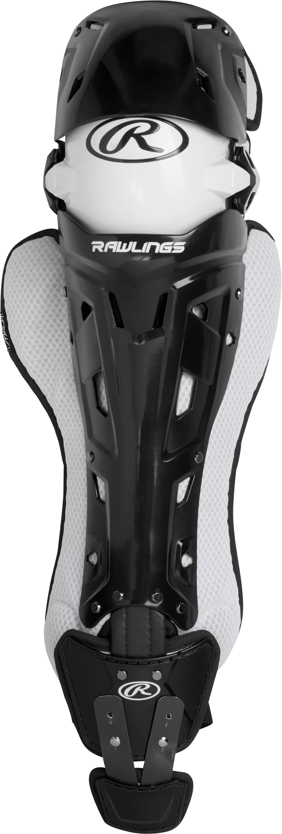 Rawlings-Mach-MCHLGA-Adult-17-Inch-Catchers-Leg-Guards-Black-Front-View