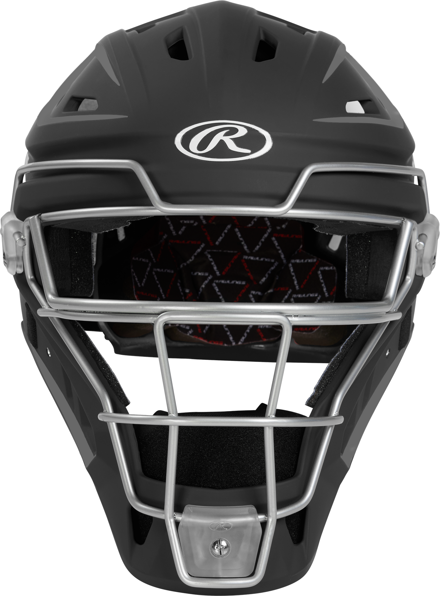 Rawlings-VELO-2.0-CHV27S-Matte-Senior-Catchers-Helmet-Black-Graphite-Front-View