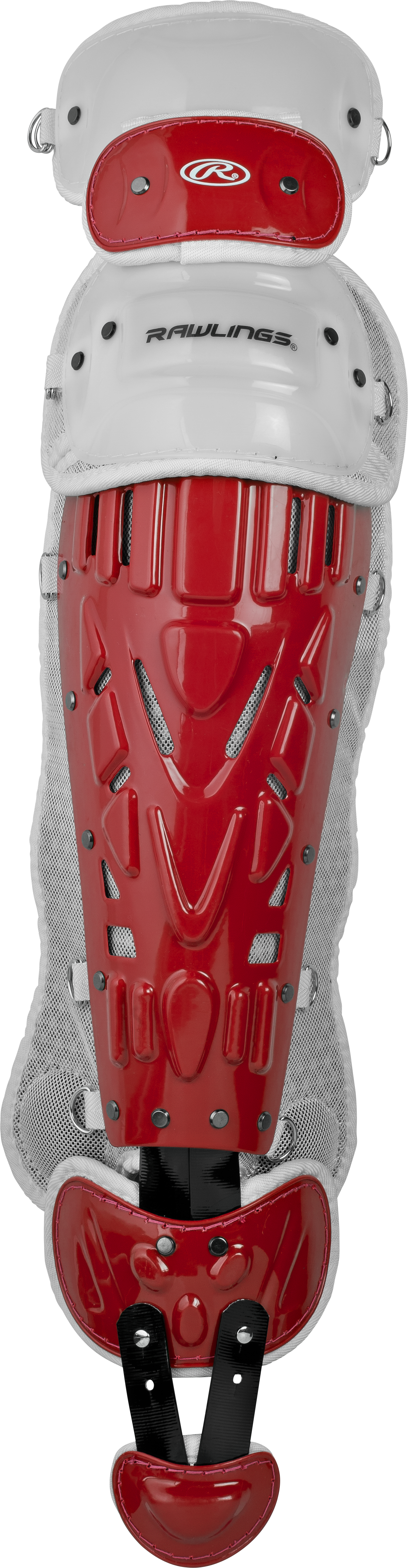 Rawlings-VELO-2.0-LGVELI-Intermediate-15-5-Inch-Catchers-Leg-Guards-Scarlet-White-Front-View