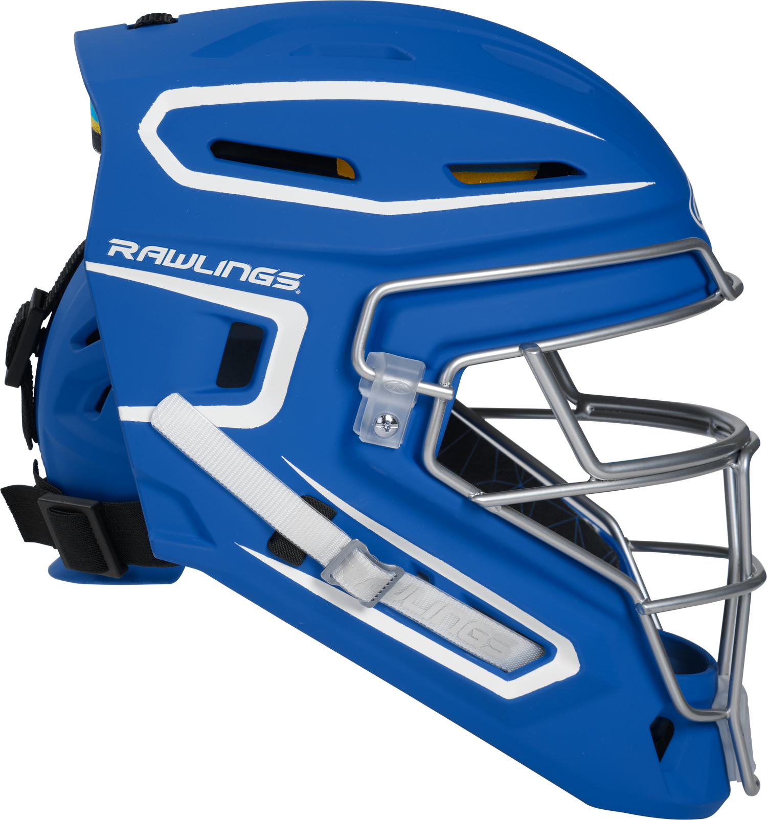 Rawlings-Mach-Matte-2-Tone-CHMCHJ-Junior-Hockey-Style-Catchers-Helmet-Royal-White-Front-View