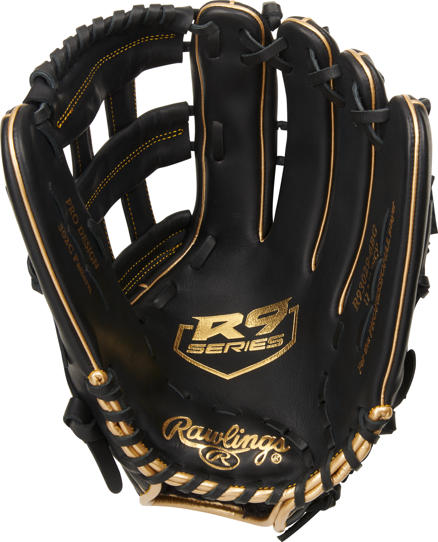 Rawlings-R9-Series-R93029-6BG-12-75-Inch-Black-Gold-Pro-H-Web-Outfield-Baseball-Glove-Front-Back-View