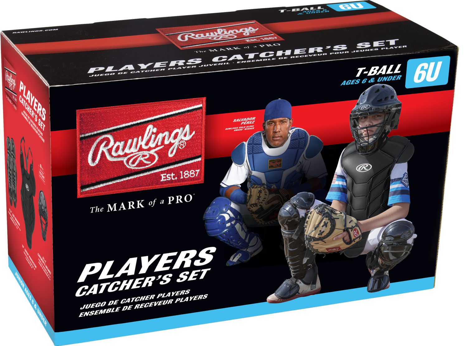 Rawlings-Players-Series-2.0-P2CSTB-T-Ball-Catchers-Set-Helmet-Chest-Protector-Leg-Guards-Black-Front-View