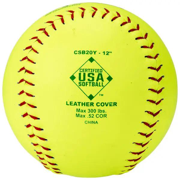 Champro-TSP-52-ASA-12-Inch-Leather-Slowpitch-Softball-CSB20Y-Optic-Yellow-Front-View