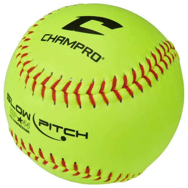 Champro-TSP-44-ASA-12-Inch-Leather-Slowpitch-Softball-CSB10Y-Optic-Yellow-Front-View