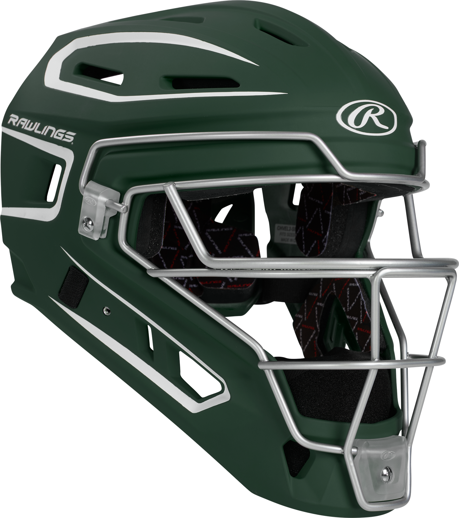 Rawlings-VELO-2.0-CHV27S-Matte-Senior-Catchers-Helmet-Dark-Green-White-Front-View