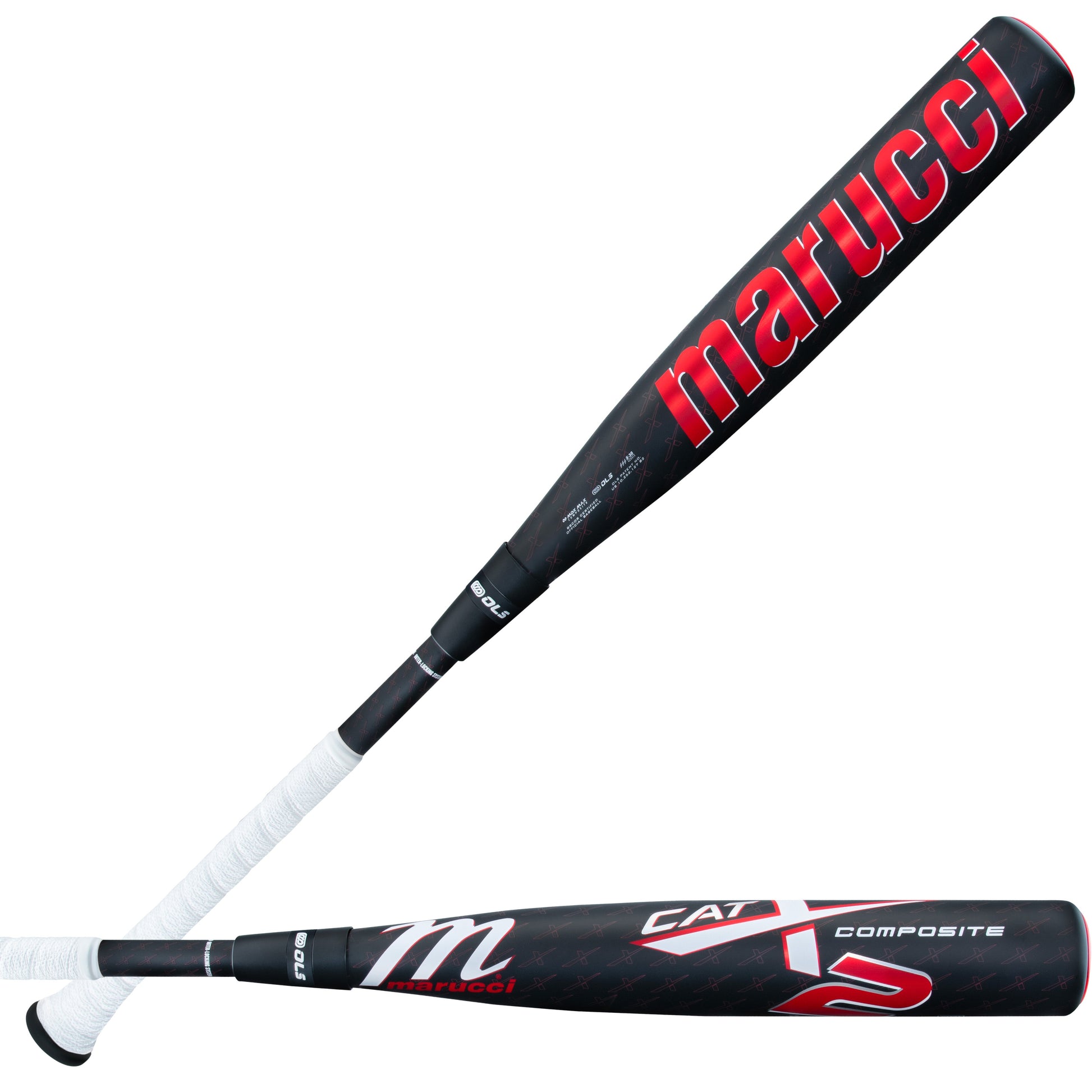 2025 Marucci CATX2 Composite -3 BBCOR Baseball Bat MCBCCPX2 - Side view displaying the Marucci logo and CATX2 branding with a sleek black and red design.