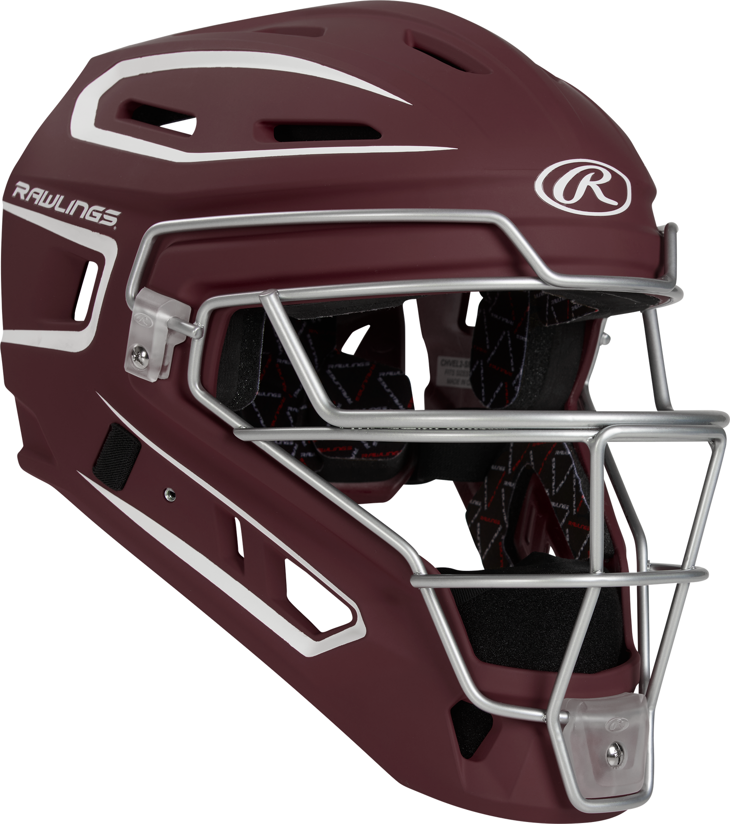 Rawlings-VELO-2.0-CHV27J-Matte-Junior-Catchers-Helmet-Maroon-White-Front-View