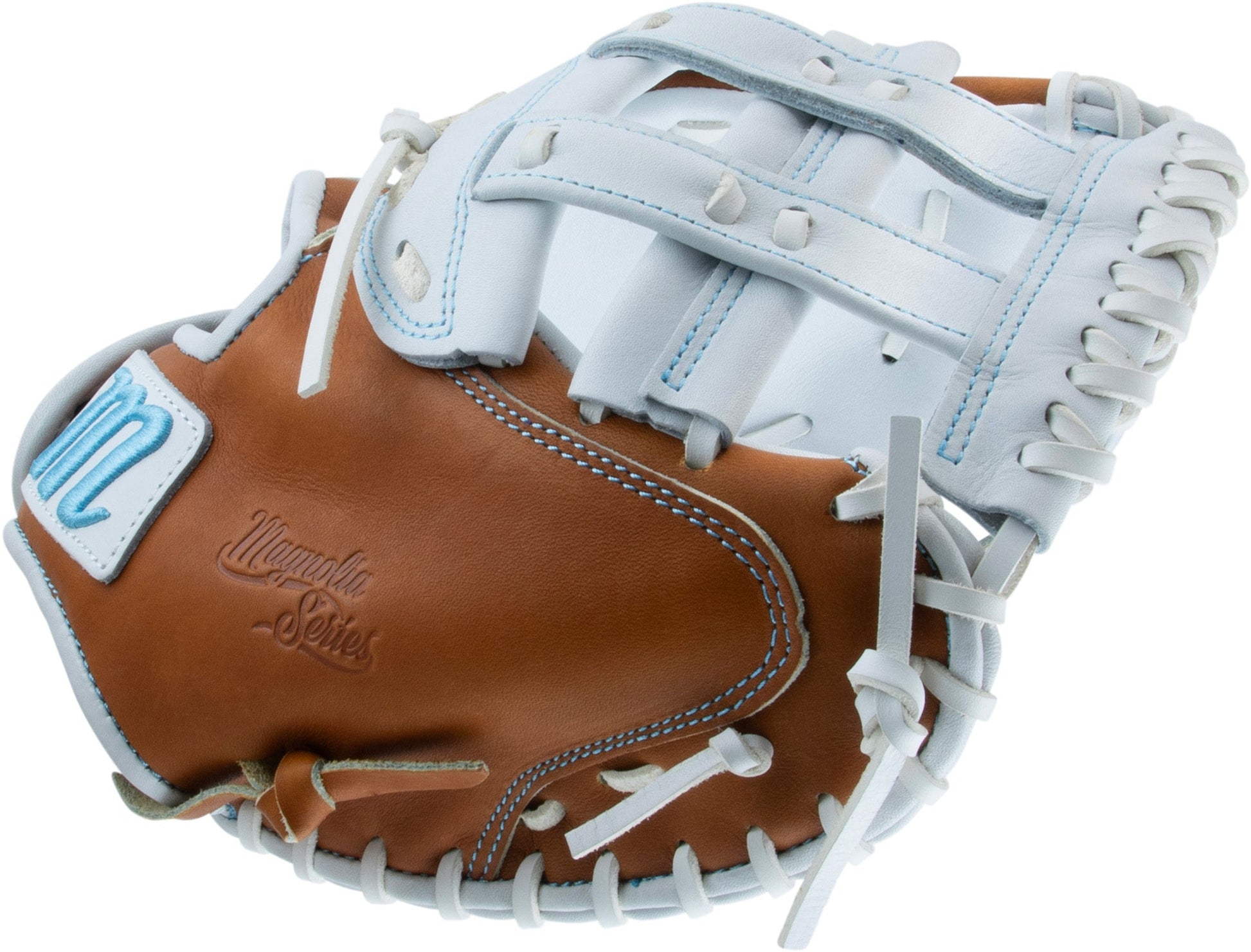 2025 Marucci Magnolia 34" H-Web Fastpitch Softball Catcher's Mitt MFG3MG240C2FP - Premium Japanese-tanned steerhide leather with Pro Fit and moisture-wicking wrist lining for enhanced comfort and durability.