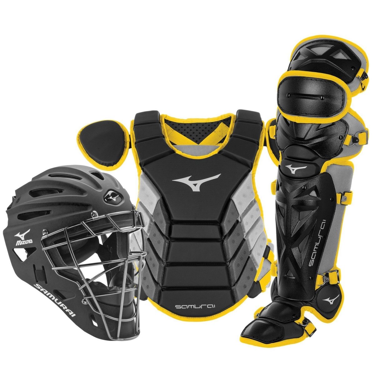 mizuno baseball catchers gear Mizuno Samurai Adult 15" Baseball Catcher's Gear Set Black/Yellow