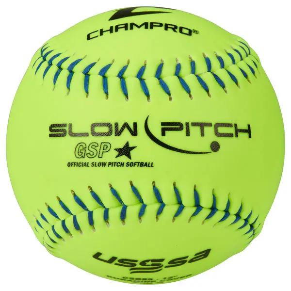 Champro-USSSA-44-Synth-12-Inch-Slowpitch-Softball-CSB89-Optic-Yellow-Durahide-Front-View