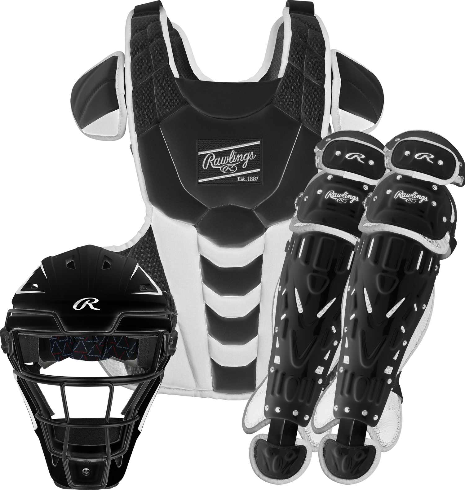 Rawlings-Velo-2.0-CSSBL-Large-Fastpitch-Catchers-Box-Set-Black-White-Front-View