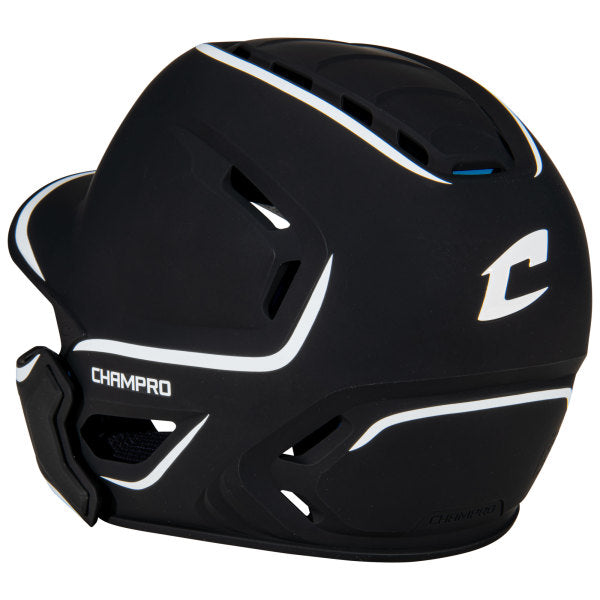 Champro-HXE-Matte-Medium-Baseball-Helmet-Jaw-Guard-HXEM2JG-Black-Front-View