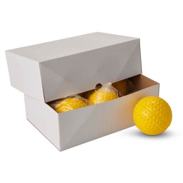 Champro-11-Inch-Dimple-Molded-Softball-CSB-57-Gold-Yellow-Pitching-Machine-Front-View