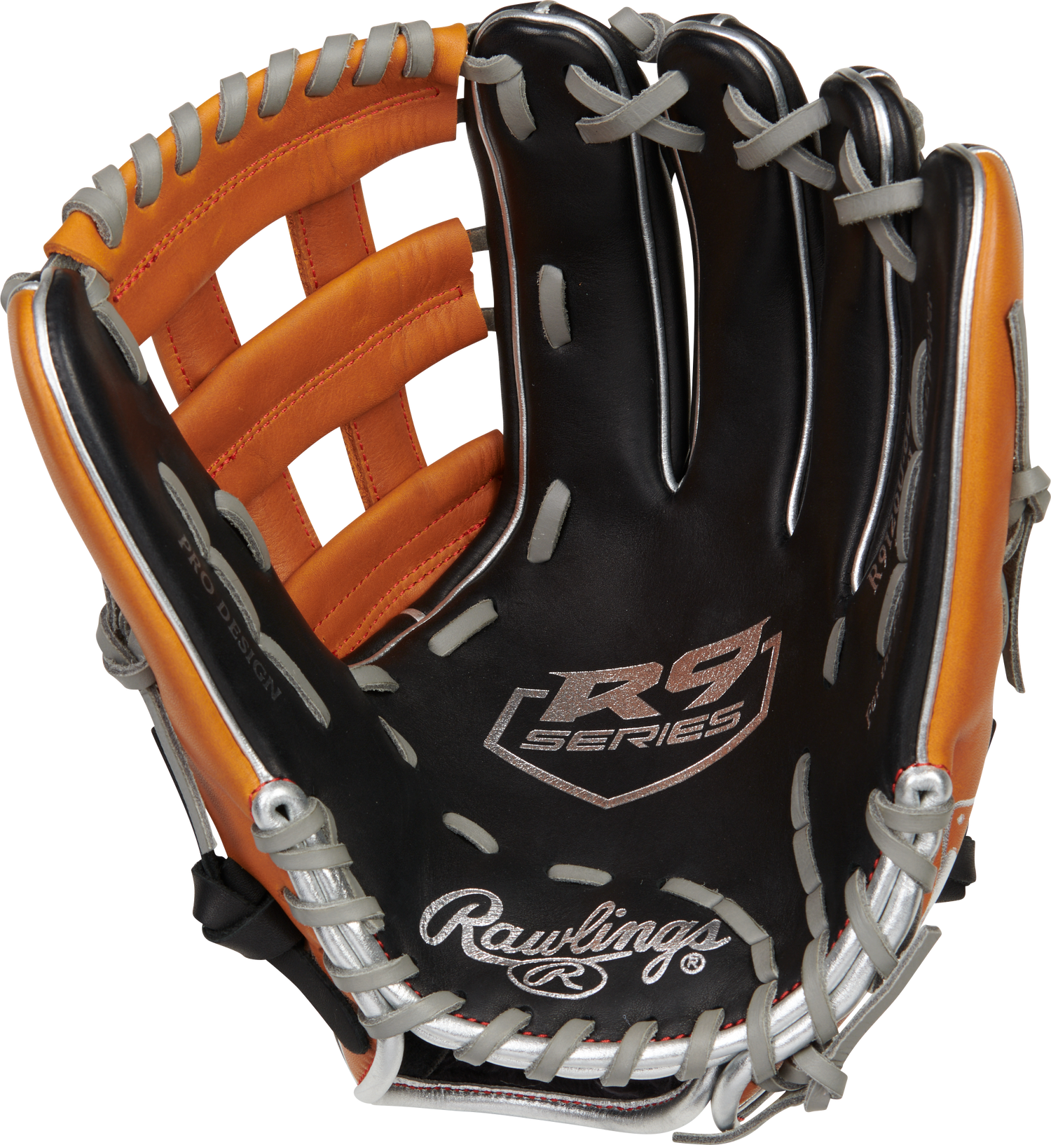 Rawlings-R9-Series-R9120U-6BT-12-Inch-Black-Tan-Gray-ContoUR-Youth-Baseball-Glove-Front-Back-View